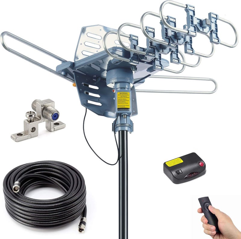 pingbingding PBD Outdoor Digital Amplified HDTV Antenna, 150 Mile Motorized 360 Degree Rotation, Wireless Remote Control, 59FT RG6 Coax Cable, Coaxial Grounding Block, UHF VHF 1080P 4K, Support 2 TVs - Image 1